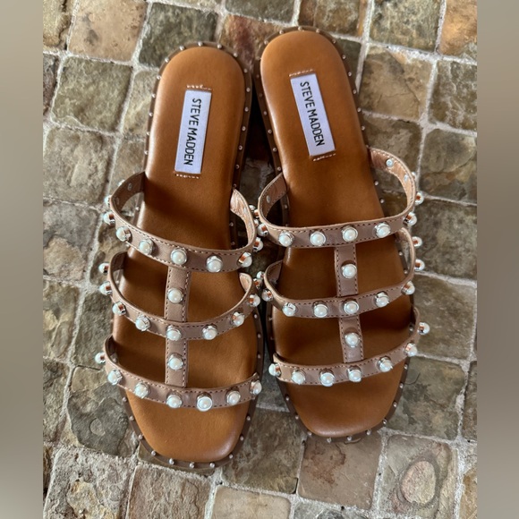 Steve Madden Shoes - Steve Madden Tan Pearl-Studded Sandals